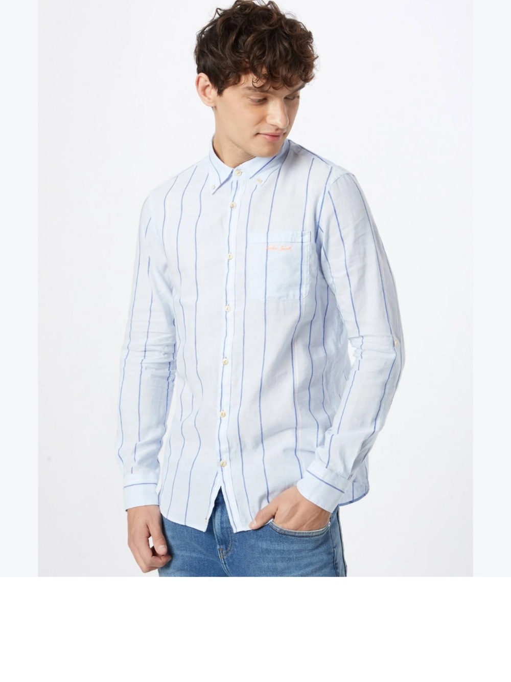 Scotch & Soda Sky Blue Shirt with Navy Vertical Stripes